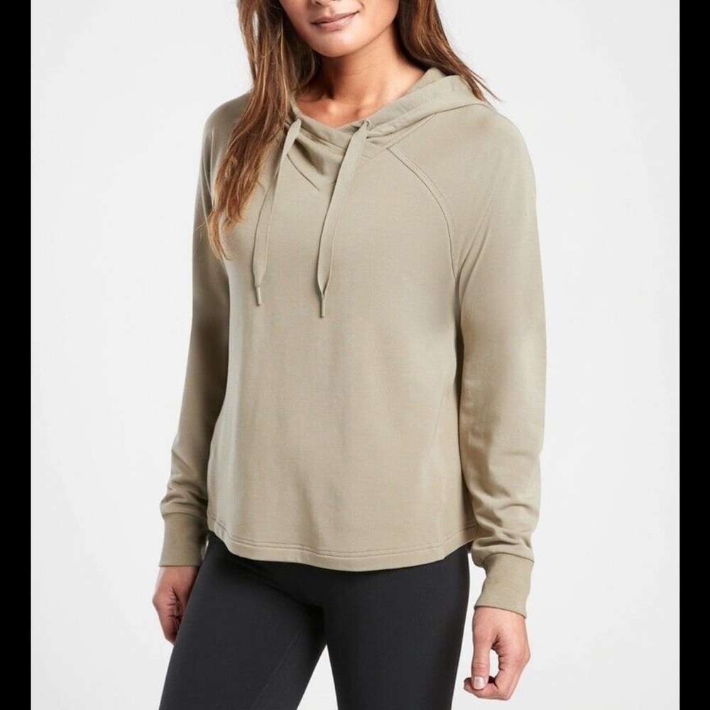 Athleta Boardwalk High Hip Hoodie Olive Gray Sz L Tencel Cozy